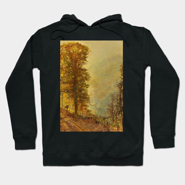 A Rabbit Hunter On A Riverside Road by John Atkinson Grimshaw Hoodie by Classic Art Stall